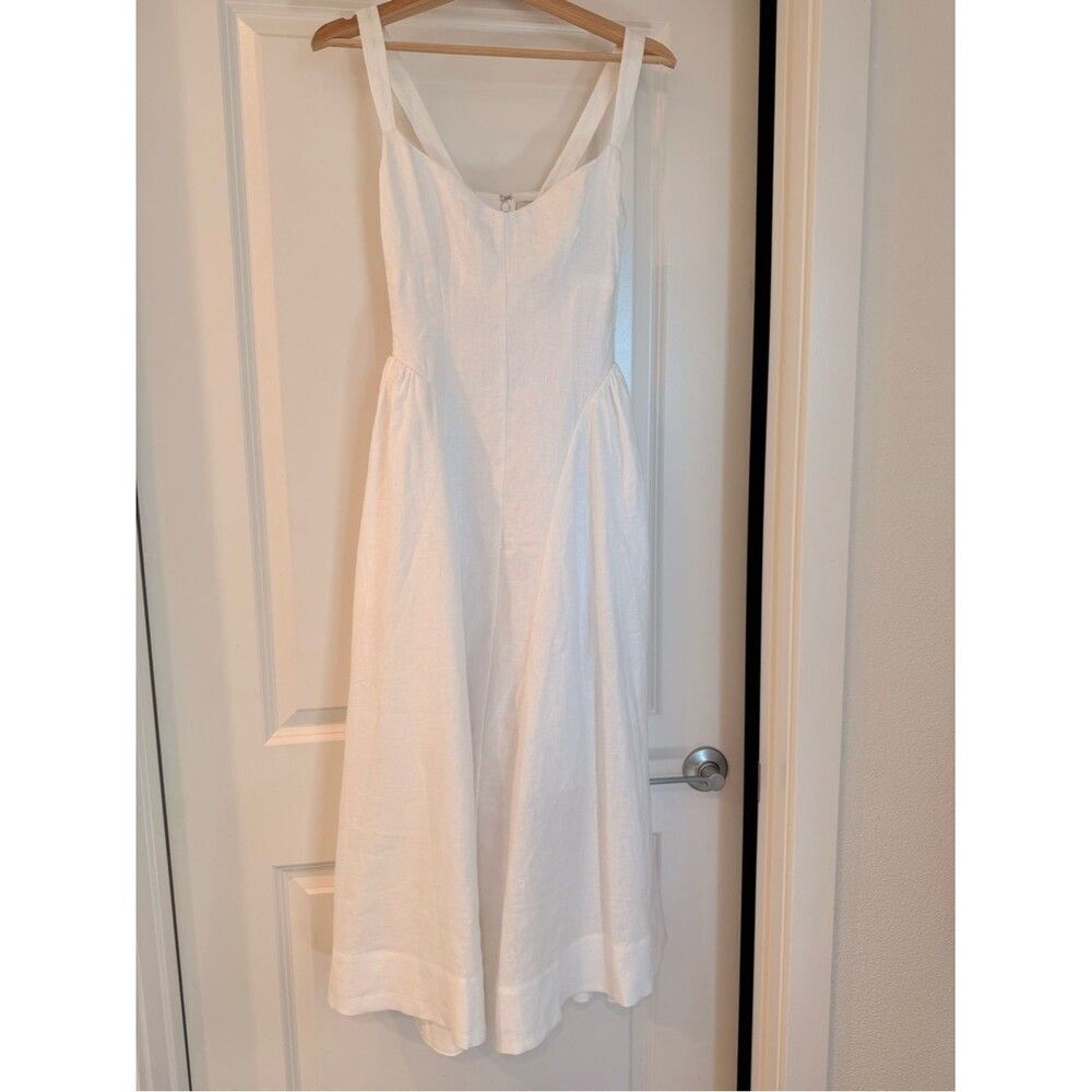 NWOT Reformation White Birdie Linen Dress , Sweetheart Midi Dress with Pockets - Picture 7 of 16
